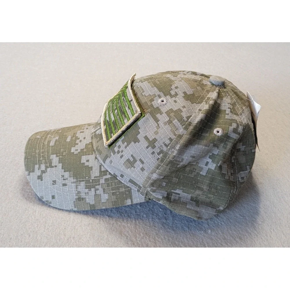 US Flag Cap‎ Hat Adult Adjustable Green Camo Multi Patch Design R Headwear NWT